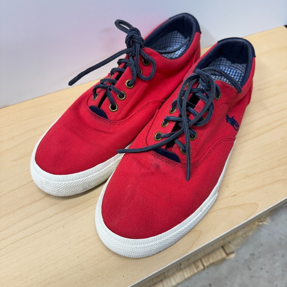 Polo Ralph Lauren Vaughn Men's 8D Red Canvas Leather Low Top Boat Shoes Sneakers